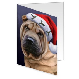 Doggie of the Day Christmas Santa Hat Wearing Shar Pei Dog Note Cards - Adorable Pets Invitation Cards with Envelopes - Pet Artwork Christmas Note Cards (50 Greeting Cards)
