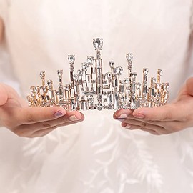 wekicici Wekicici Crystal Crown Rhinestone Tiara Gold Princess Queen Headband for Birthday Pageant Costume Crown Bridal Crowns for