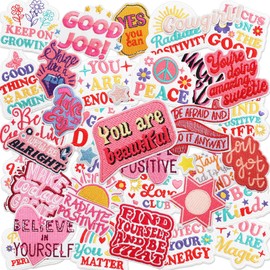 38 Pcs Positive Affirmations Iron On Patches Bulk, Cute Hat Patches for Women/Girls, Embroidery Heat Press Patch with Inspirational Words for Clothes/Backpacks/Jackets DIY Decoration