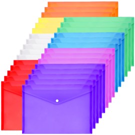 30pcs Plastic Envelopes,Poly Envelopes with Snap Button Closure,Clear Document Folders Letter A4 Size File Envelopes,Plastic File Folders for School Home Work Office Organization,8 Assorted Color (30)