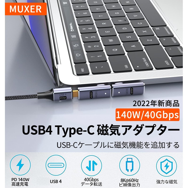 Magnetic USB C to L-Shape Converter Adapter [40Gbps High Speed