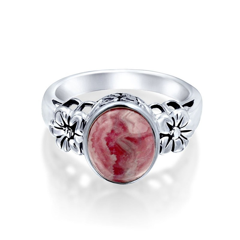 Bezel Set Two Tone Compressed Pink Rhodochrosite Statement Ring Band