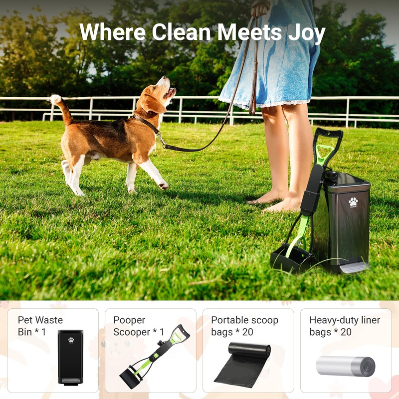 PREMJIN Dog Poop Trash Can Outside with Poop Scooper for