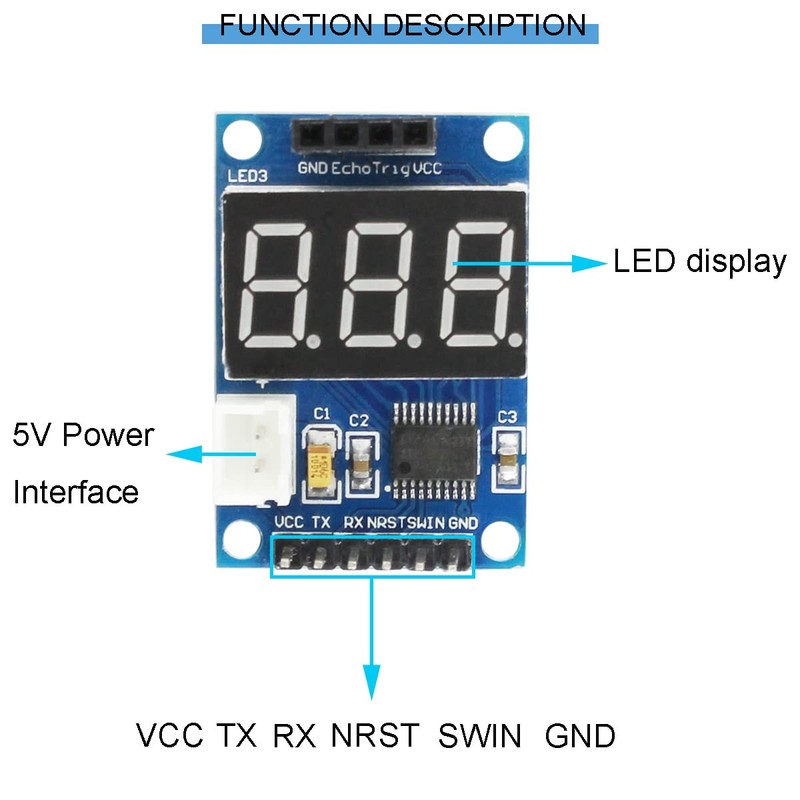 DKARDU 2 pcs HC-SR04P/SR04 Ultrasonic Sensor ranging Display Module 5V