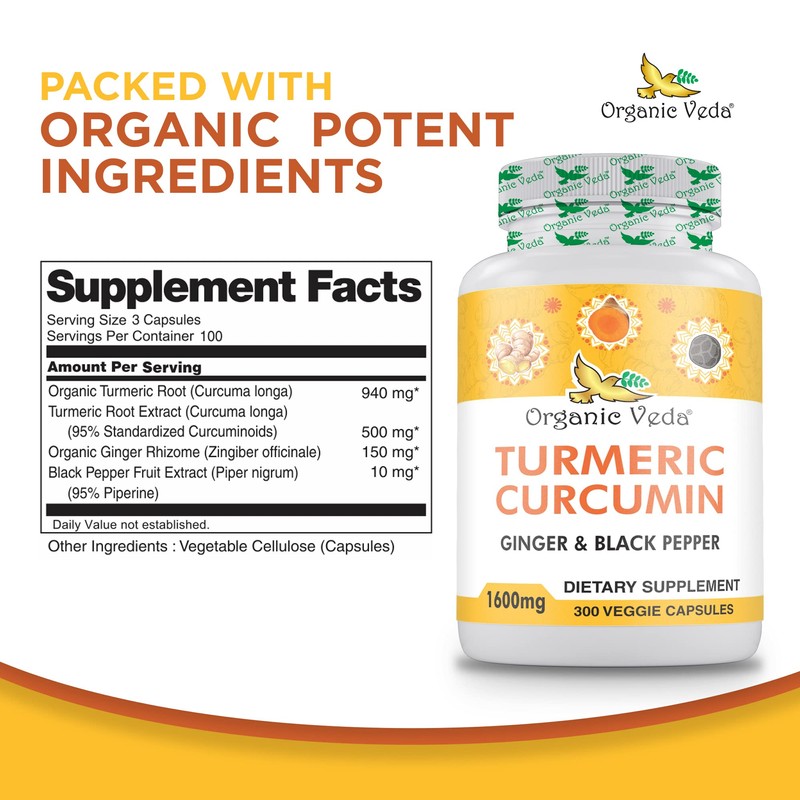 Organic Veda Turmeric and Ginger Capsules 300 Pills - Organic