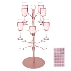 YCWF Cocktail Tree Stand for Drinks,Champagne Tower, 3 Tier - 12 Holders Drink Tower,Wine Glasses Holder for Champagne, Cocktails, Martini, Margarita Cups,Gold