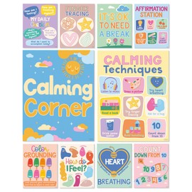 S&O Set of 10 Calming Corner Classroom Feelings Posters - Peaceful Section Poster - Soothing Space Items for Children- Calm Down Room Supplies - Emotion Charts - Relaxing Study Room Decor for Kids - 10PC