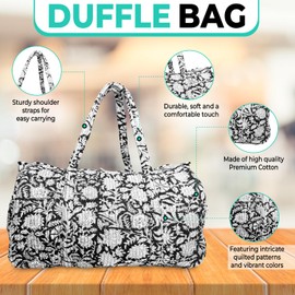 Duffle Bag – Handmade Block Print Duffle, Boho, Weekender, Travel Tote | Overnight Gym Yoga | Sustainable Cotton | Maternity, Hospital & Pregnancy Essentials | Washable