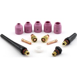 WeldingCity TIG Welding Torch Accessory Kit Stubby Setup (1/16"-3/32") Collet-Gas Lens-Ceramic Cup-Gasket-Back Cap for Torch 17, 18 and 26 Weldcraft Miller Lincoln Hobart ESAB
