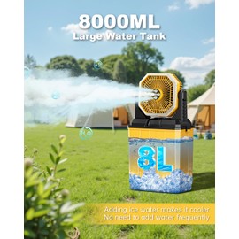 Portable Misting Fan, Rechargeable Outdoor Cooler, Battery Operated Personal Fan with3 Speeds & 8L Bucket for Patio, Camping,Hiking, Backyard, Travel, Desk,Pool, Beach, Yellow
