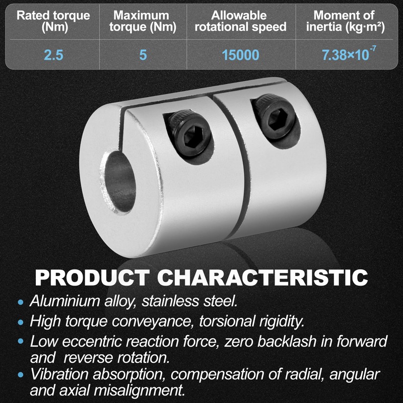 Shaft Coupling 8 mm to 8 mm Coupler, Rigid Aluminium