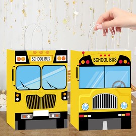 EoBeCy 16 Pcs School Bus Goodie Bags, Yellow Bus Gift Snacks Candy Treat Bags with Handles for Kids First and Last Day Welcome Back to School Birthday Party Favor Supplies