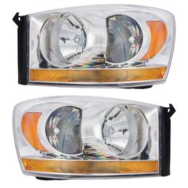 TRQ Driver & Passenger Side Headlight Assembly Set Headlights Driver & Passenger Side Compatible with 2006-2008 Dodge Ram 1500 2006-2009 Ram 2500 Ram 3500 CH2518114 CH2519114