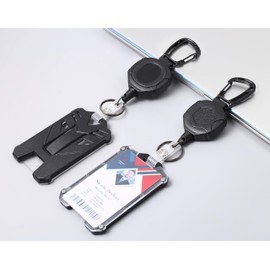 Badge Holder Retractable Clip Heavy Duty Carabiner Badge Reel Keychain with Id Cards Holder Cool Tactical ID Holder (2 Holders and 2 Badge Reels Black # 03)