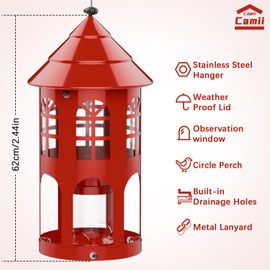 Bird Feeders for Outdoors Hanging, Metal Wild Bird Feeder for Outdside Easy to Clean & Refill, Weatherproof & Large Capacity, Ideal Birdfeeder for Attracting Finch, Cardinal, Blue Jay, Red