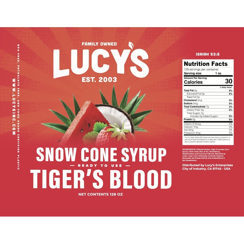 Lucy's Family Owned - Shaved Ice Snow Cone Syrup -
