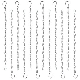 12Pcs Hanging Chains, 25CM Hanging Basket Chains with S Type Hook+ Clip, Planter Hanger Metal Chain for Bird Feeder Wind Chime Lantern Billboard Chalkboard Indoor Outdoor Decorative Ornament Silver