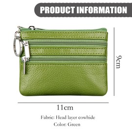 YueJieSelected Ladies Genuine Leather Wallet with Key Ring, Green, Urban Minimalism