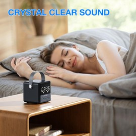 MOMOHO Small Portable Bluetooth Speaker, Crystal Clear Sound with LED Time Display, Built-in Mic, Support TWS Pairing and TF Card Slot for Home/Outdoor(Black)