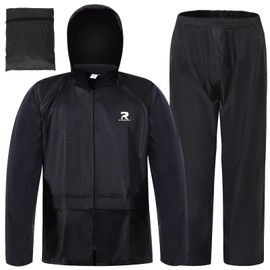 RainRider Rain Suits for Men Women Safety Rain Jacket with Pants High Visibility Reflective Rain Gear(Black, XL)