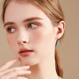 Owl Earrings for Women 925 Sterling Silver Owl Dangle Drop Earrings with Aquamarine Crystal from Austria, Owl Gifts for Women