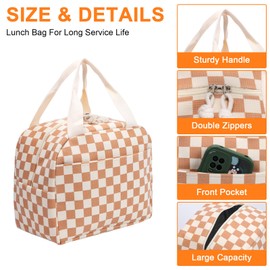 Insulated Lunch Bag for Women Kids Reusable Leakproof Children's Cooler Bag Lunch Box Bags for Girls Work School BBQ Picnic (Coffee Plaid)