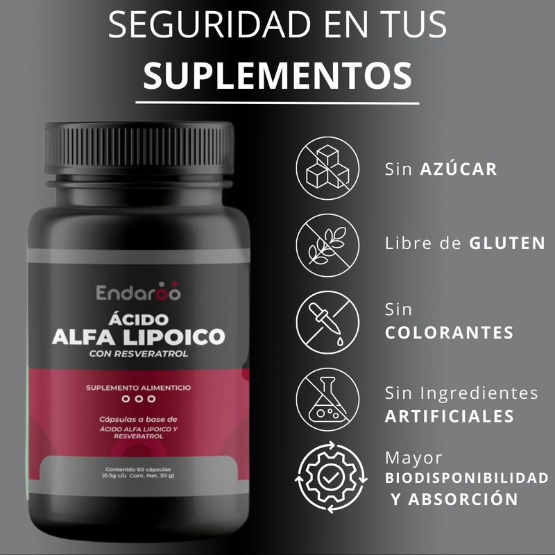 ENDAROO Ácido Alfa Lipoico 100% Puro | Sin Aditivos |