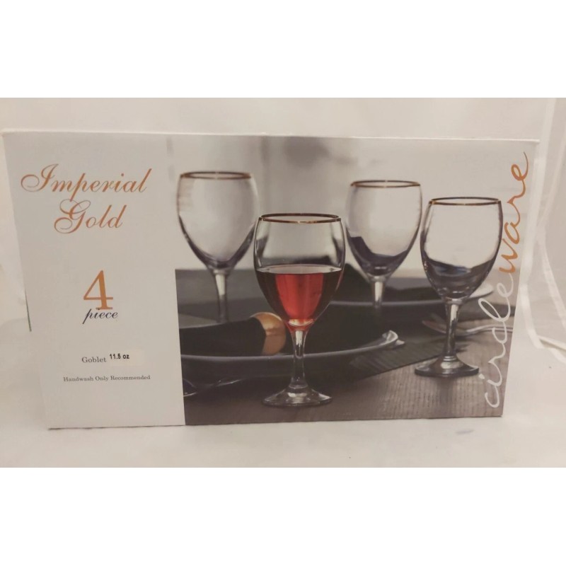 circleware Set Of 4 Imperial Gold Rim Wine Goblets 11.5