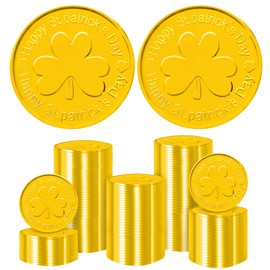 Gold Coins St Patricks Day,Gold Coins Plastic, Shamrock St Patricks Day Coins,100Pcs Gold Plastic Coins