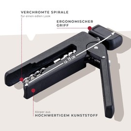 Fackelmann Corkscrew, 193 mm, ergonomic handle, innovative mechanism, suitable for natural and plastic corks, shadow black
