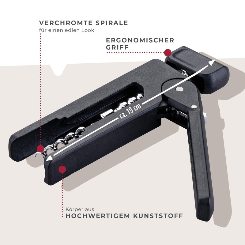 Fackelmann Corkscrew, 193 mm, ergonomic handle, innovative mechanism, suitable for