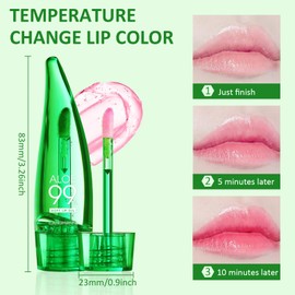 Aloe Vera Lippenstift set, Magischer Temperatur Farbwechsel Lippenbalsam, Transparent Natural Lip Balm, Hydrating Glow Lip Tint Aloe Vera langanhaltender nahrhafter Lippenbalsam für Frauen