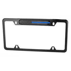 MULL Stainless Steel License Plate Black Frame American (Thin Blue Line Black Flag)