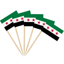 AhfuLife 100/200pcs Syria Toothpick Flags, Syria Cocktail Stick Flag for National Day Sandwich Food Cupcake Toppers Tableware Party Supplies Pub Event Decor (200 Pcs)