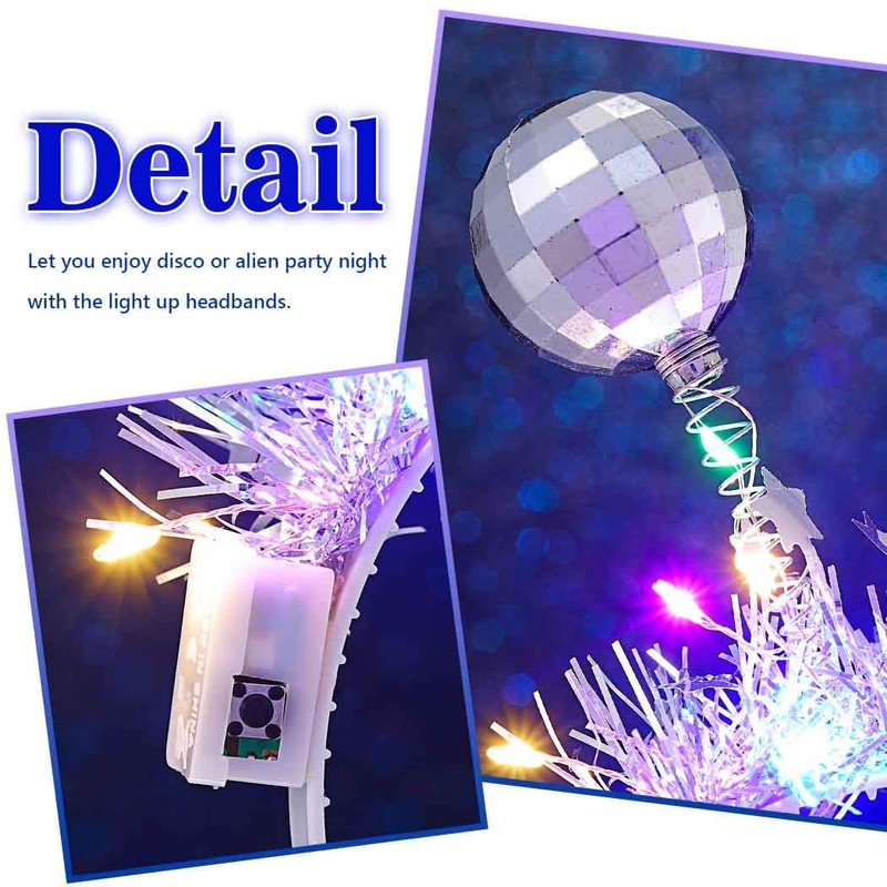 DRESBE Light Up Alien Headband Silver LED Disco Ball Headbands
