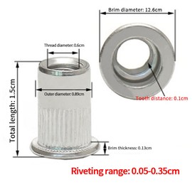 TOMVAES 100PCS M6 Rivet Nuts,Rivet Nuts,Nut Inserts,Flat Head Threaded Insert Nuts Rivnut for Automotive, Furniture, Decoration,Aluminum