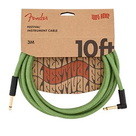 Fender Festival Hemp - Cable de instrumento para guitarra, accesorios de guitarra, recto/angular, verde, 10 pies