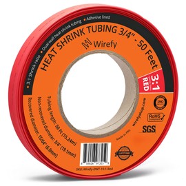 Wirefy 3/4" Heat Shrink Tubing - Large Diameter - 3:1 Ratio - Adhesive Lined - Industrial Heat-Shrink Tubing - Red - 50 Feet Roll