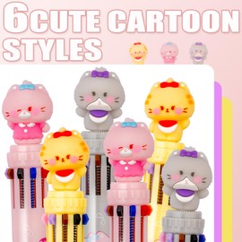 Multicolor Ballpoint Pen 0.7mm, 10-in-1 Colored Retractable Cartoon Ballpoint Pens for Office School Supplies Students Children Kids Gift, 6 Pack