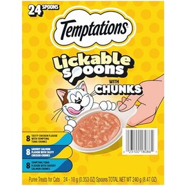 Temptations Lickable Spoons, Soft Lickable Cat Treats, Adult Wet Cat Treats, Variety Pack, 24 Spoons