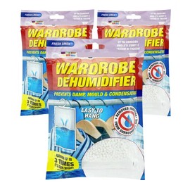 x3 Disposable Wardrobe Dehumidifier Hanging Bags - Specially Designed to Remove Moisture from Wardrobes - Absorbs Damp, Moisture & Condensation Fast & Effectively (Fresh Linen)