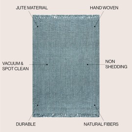 JONATHAN Y NRF103B-5 para Hand Woven Chunky Jute with Fringe Area-Rug, Bohemian, for Bedroom, Kitchen, Living Room,5 X 8,Light Blue/Gray