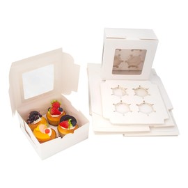 Bakexcel White Cupcake Boxes, Premium Sturdy Cupcake Carriers with Inserts and Clear Window Perfect for Cupcake Package and Presentation(Holds 4, Pack of 20)