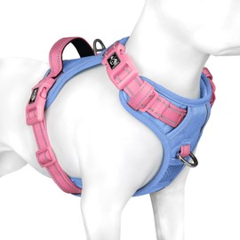 PHOEPET No Pull Dog Vest Harness with Unique Colors，Adjustable Reflective No-Choke Pet Harness with Easy Control Handle and Metal Clips for Small Medium Large Dogs(Baby Blue Base & Pink Straps,S)