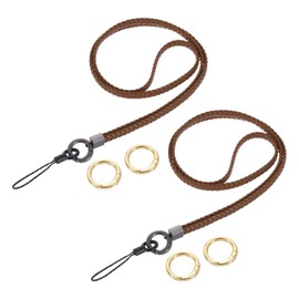 sourcing map 2Pcs Woven Neck Lanyards, 15.4" Leather Handmade Keychain Strap ID Badges Holder Lanyards for Clutch Cellphone Keychain Wallet Purse Accessories, Brown