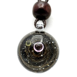 GOLD STONE Heat-resistant Glass Art Pendant Planet Galaxy Illusion Leather Cord Necklace