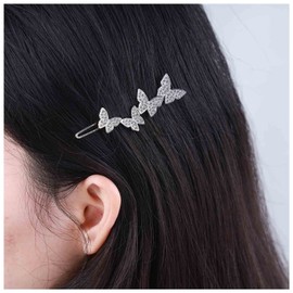 Inilbran Vintage Crystal Hair Clip Rhinestone Butterfly Hair Barrette Clip Silver Crystal Butterfly Hairpin Clip Crystal Cz Head Clip Hair Decorative Headwear Hair Accessories for Women Headdress