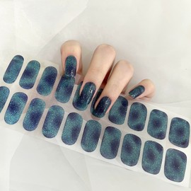 LIFOOST Gel Nail Polish Strips Crystal Blue Adhesive Full Wrap Gel Nail Art Sticker, Waterproof Gel Nail Wrap Stickers
