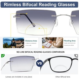 K.LAVER Bifocal Reading Glasses For Men Women Rimless Blue Light Blocking Glasses Diamond Cut Readers Titanium Eyeglasses