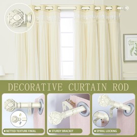 TANGWIN 2 Pack Antique White Curtain Rods for Windows 66 to 120 Inch,1 Inch Adjustable Curtain Rod,Heavy Duty Curtain Rods,Netted Texture Finials Drapery Rods,Single Window Curtains Rods 66-120",Ivory